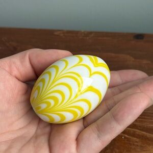 Vintage Yellow Easter Egg Murano Style Blown Glass Holiday Basket Decor